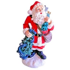 Santa Claus Painted Cast Figurine with Tree w Bag of Toys Christmas Holiday 6"